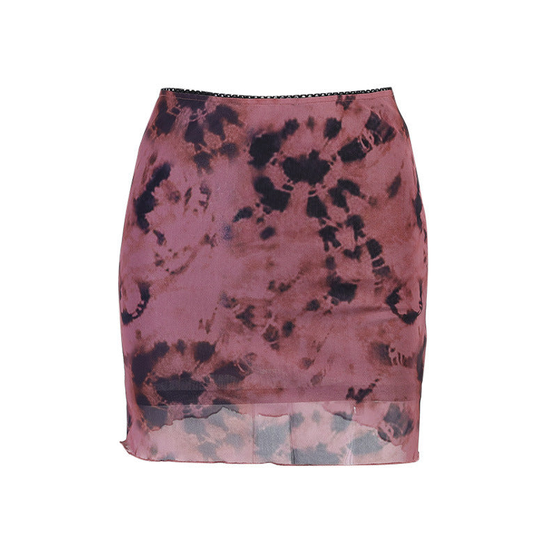 Printed mesh small skirt sexy short skirt