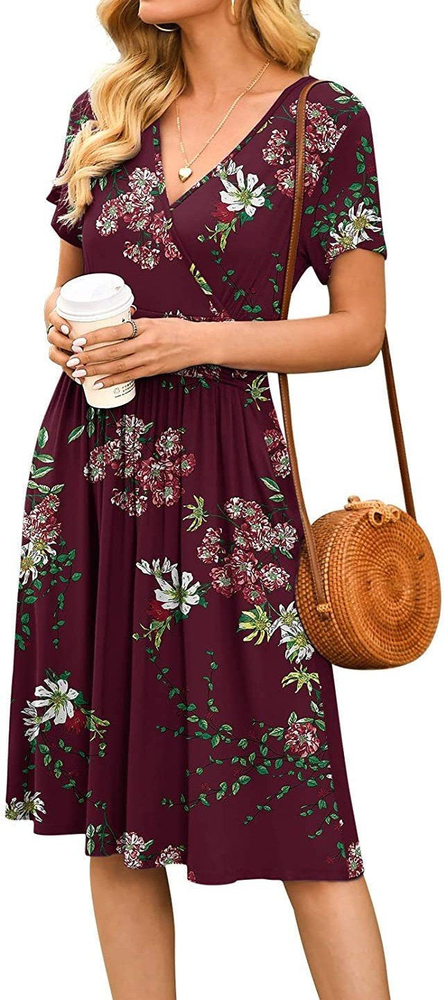Printed short-sleeved pocket dress