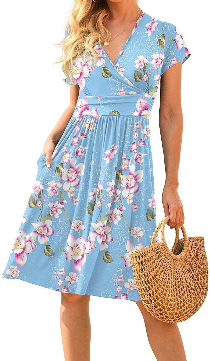 Printed short-sleeved pocket dress