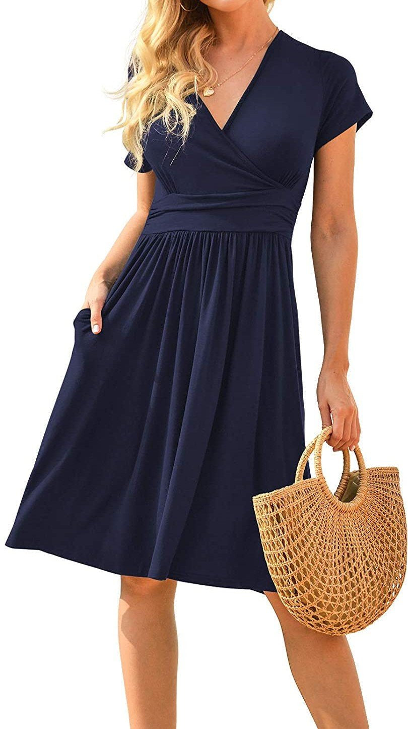 Printed short-sleeved pocket dress