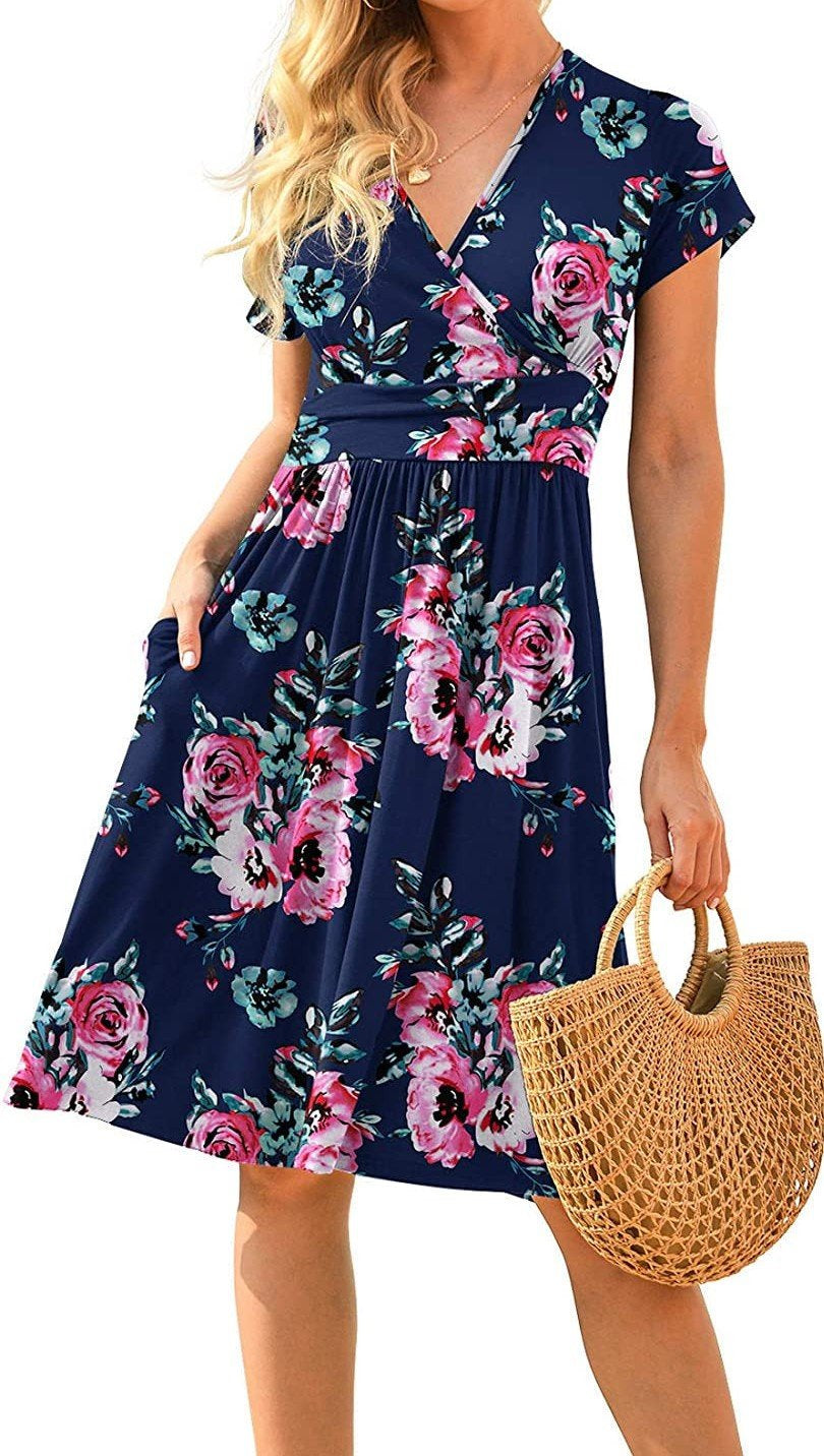 Printed short-sleeved pocket dress