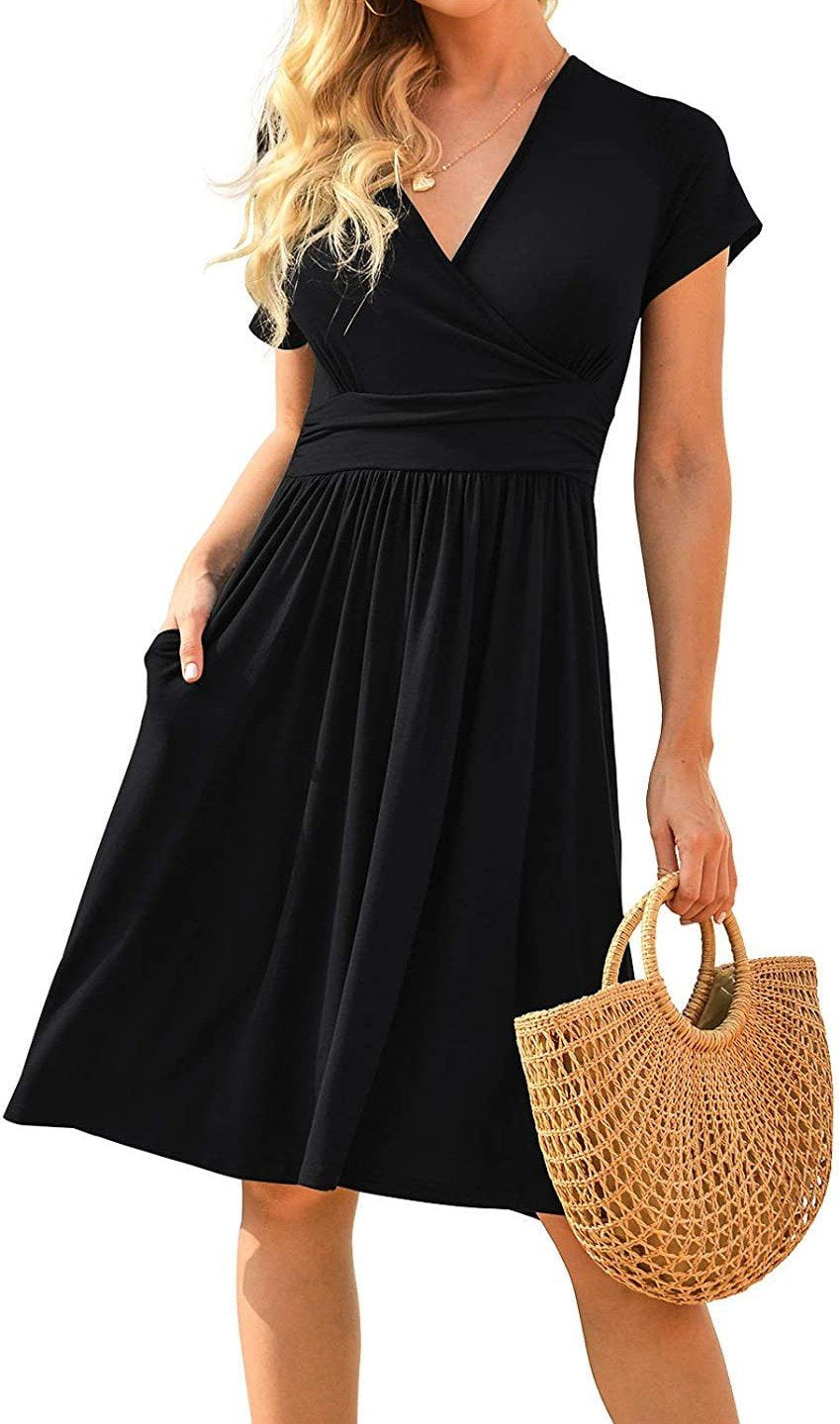 Printed short-sleeved pocket dress