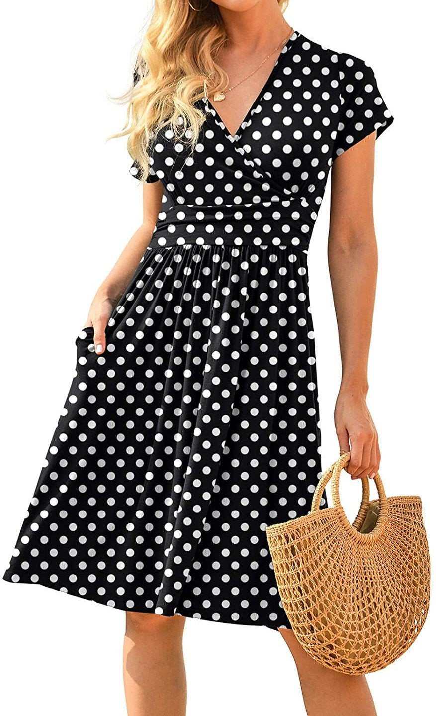 Printed short-sleeved pocket dress
