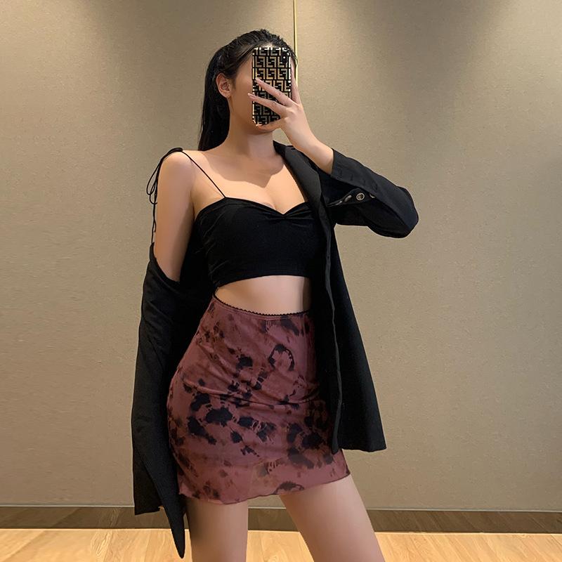 Printed mesh small skirt sexy short skirt
