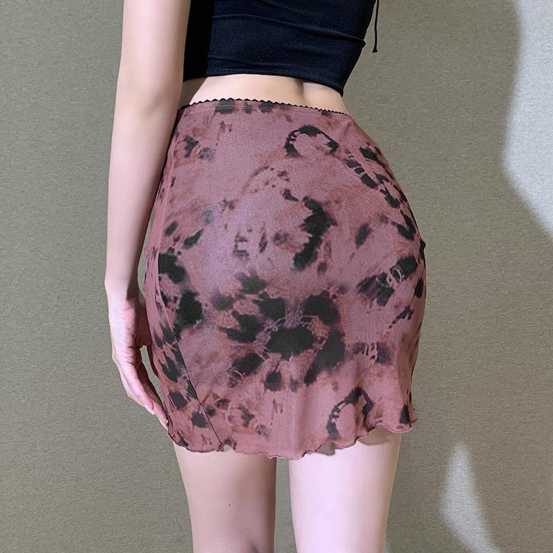Printed mesh small skirt sexy short skirt